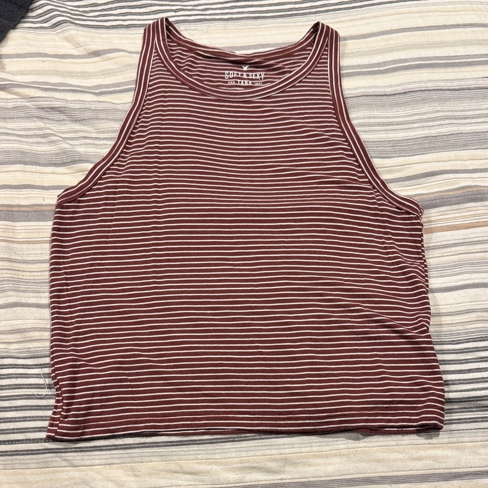 American Eagle Outfitters Maroon and White Striped Tank